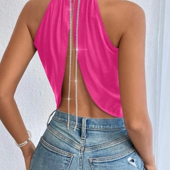 NWOT - CLEARANCE Crossover Rhinestone Chain in
Detail Backless Halter Top - Picture 1 of 6